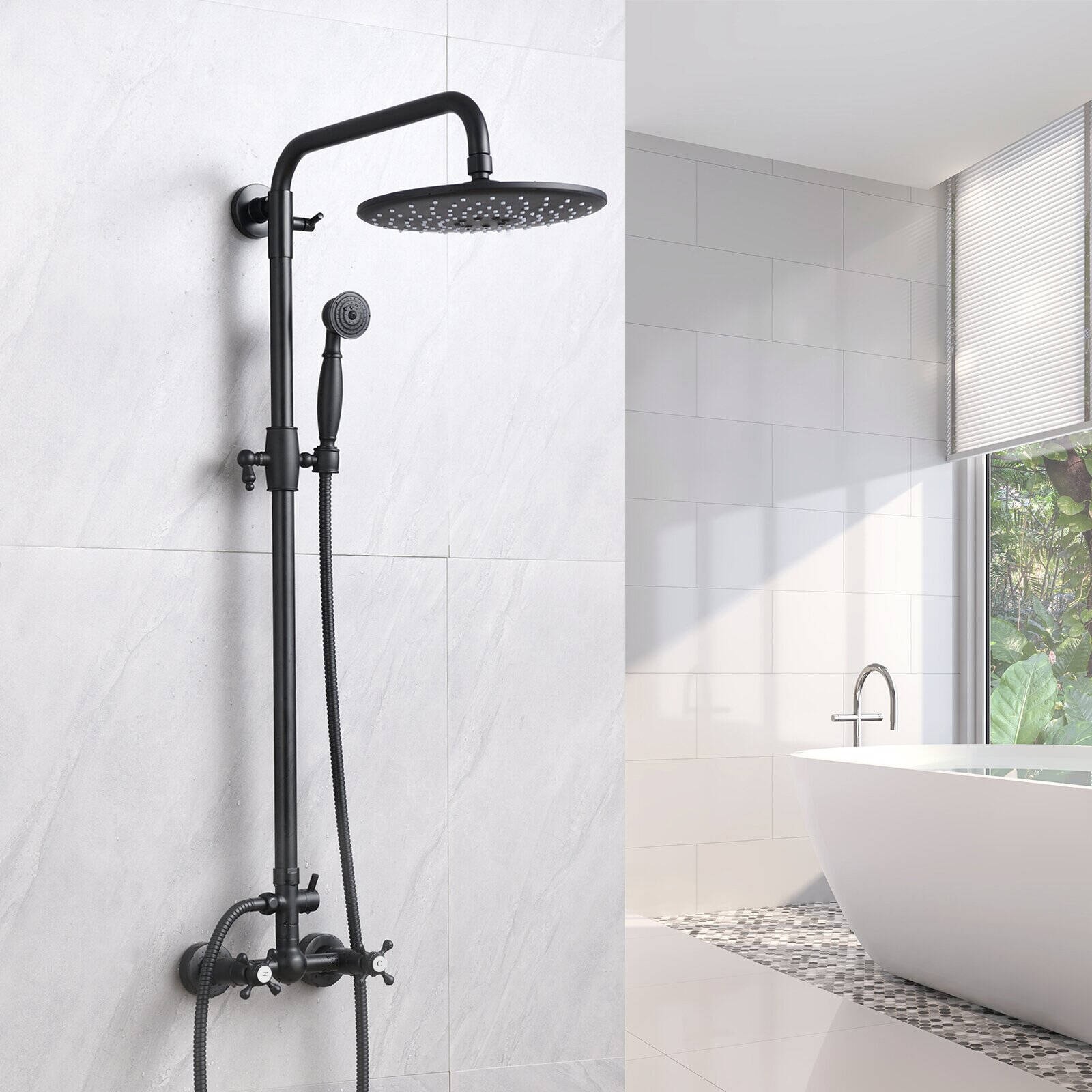YASINU Matte Black Shower System with 8 Inch Rainfall Shower